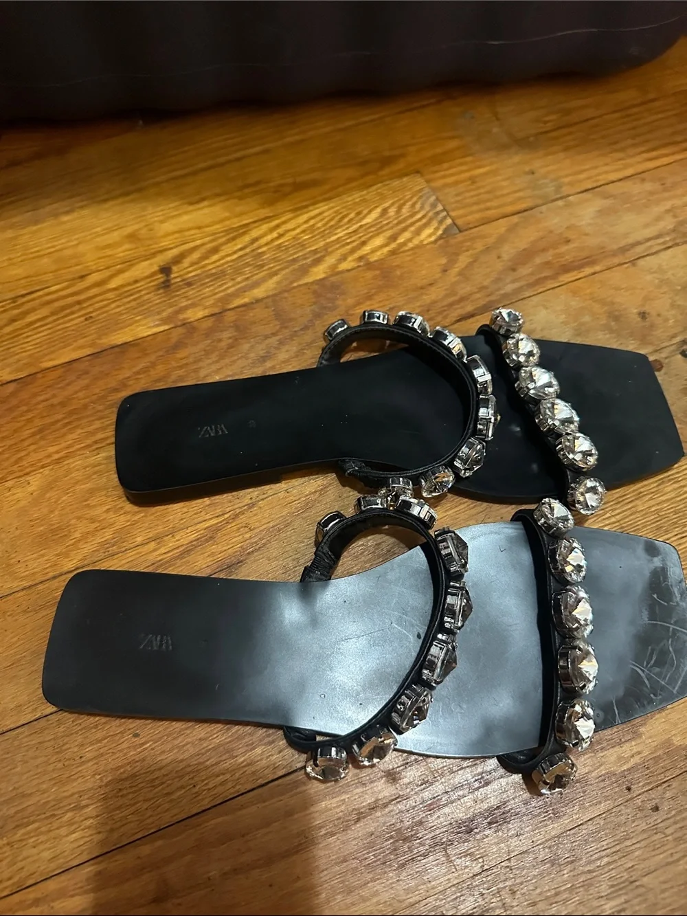 Zara Black Slide Sandals with Oversized Clear Crystal Embellishments - Picture 2 of 2